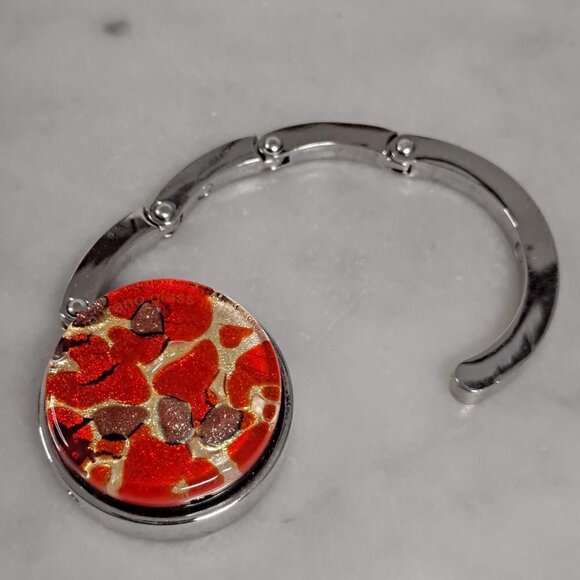 Tabletop Handbag Holder Foldable Orange & Gold Mosaic Look with Resin Coating - Picture 4 of 9